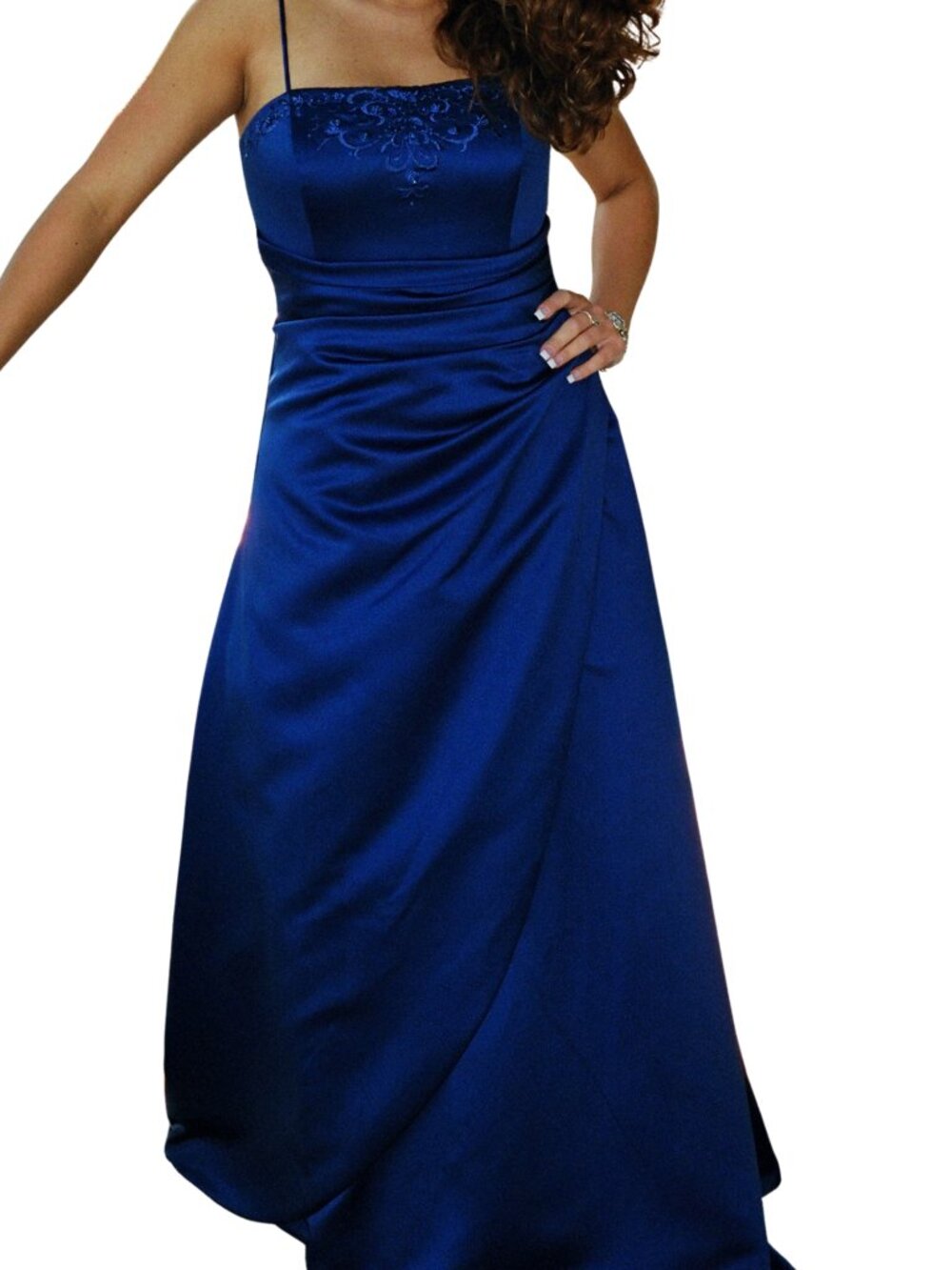 David’s Bridal Royal Blue Satin Bridesmaid Prom Gown